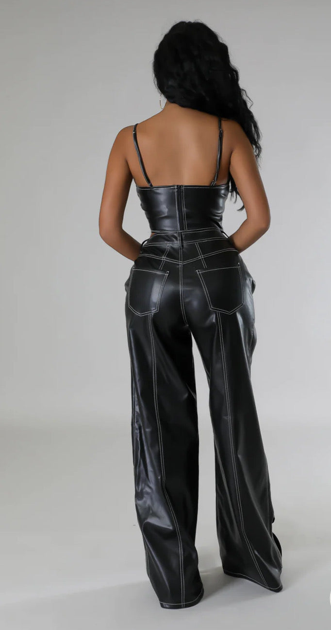 Cut Out Leather Like Pants/ Jeans