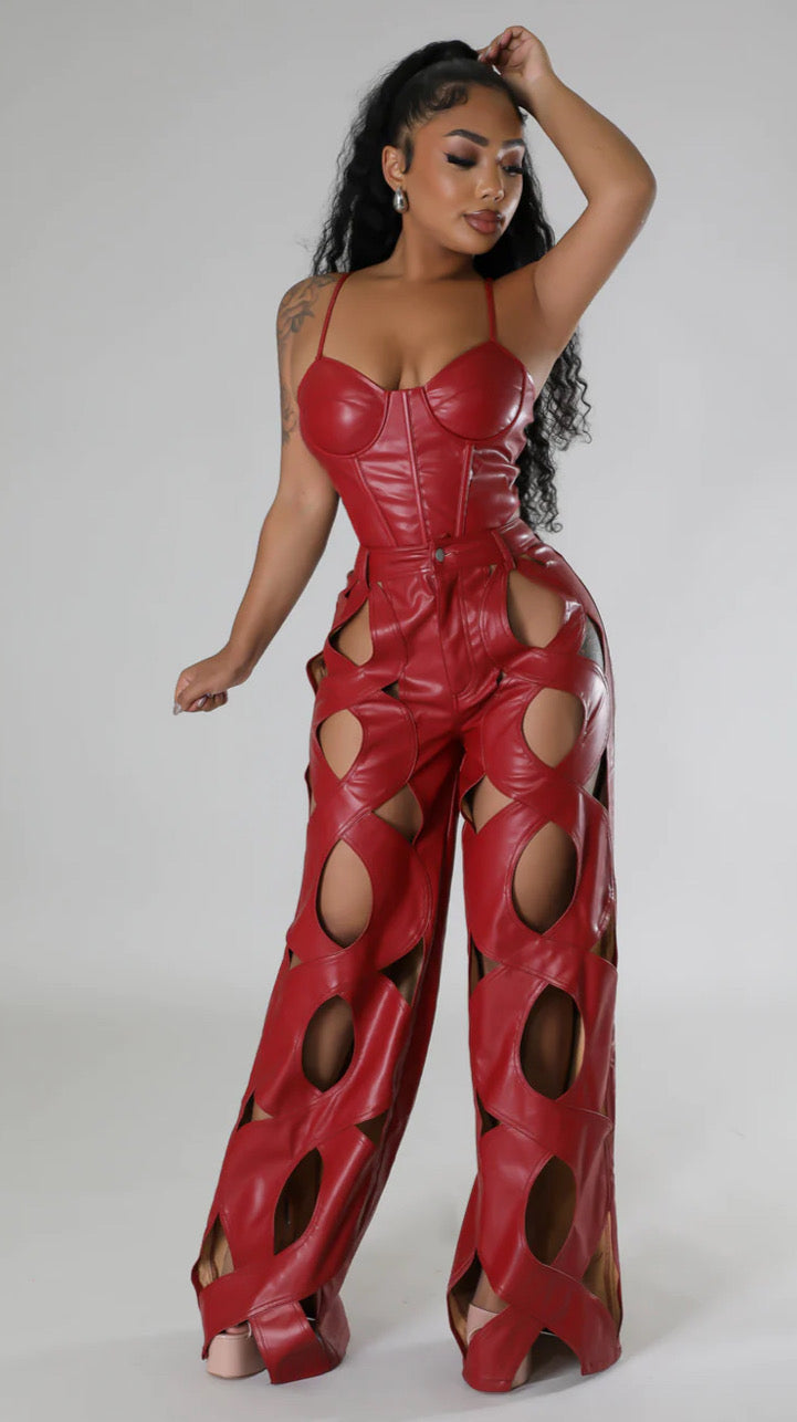 Cut Out Leather Like Pants/ Jeans