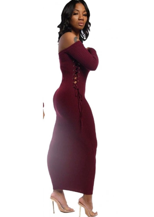 Off Shoulder Burgundy Dress