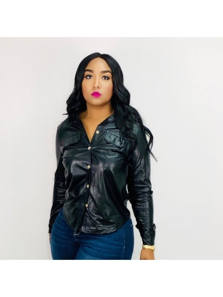 Leather-like Buttom Down Shirt