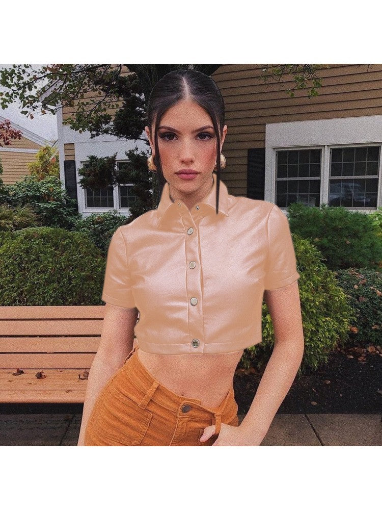 Button Up Leather Crop